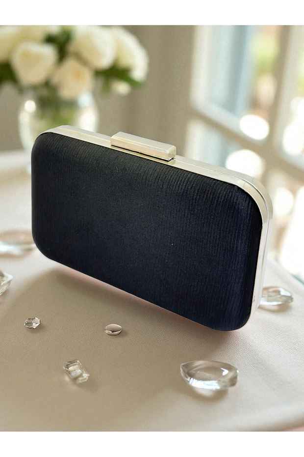 Black Color Waterway Patterned Satin Women's Evening Dress Bag
