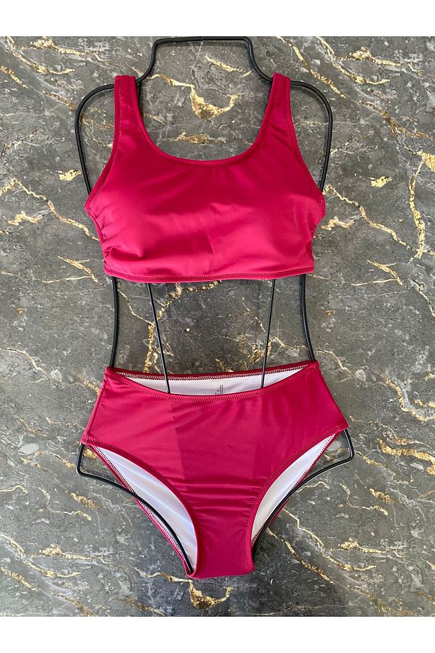 Çift omuz yüksek bel bikini takımı - 1