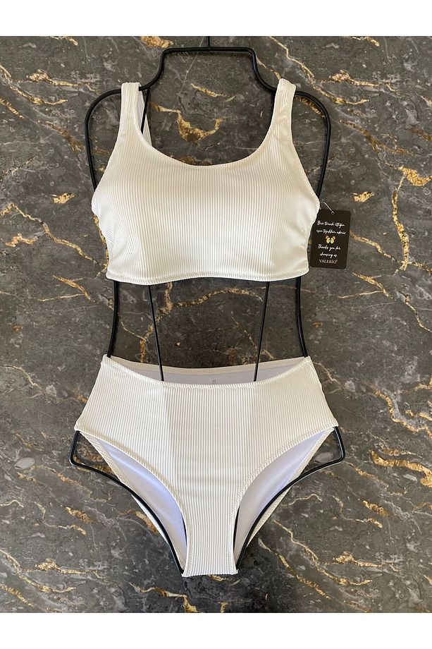 Çift omuz yüksek bel bikini takımı - 1