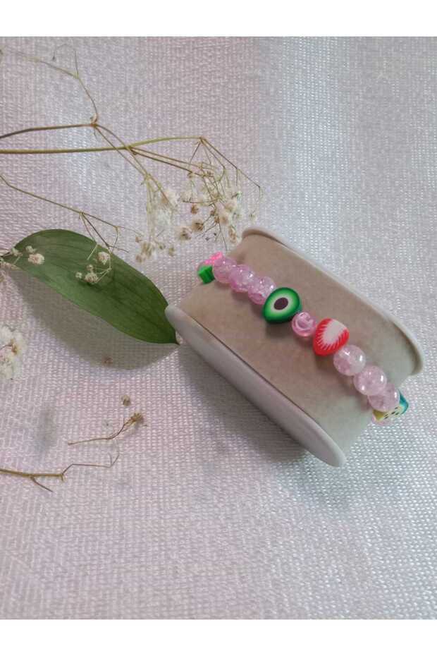 Pink Colored Fruit Figured Bead Bracelet