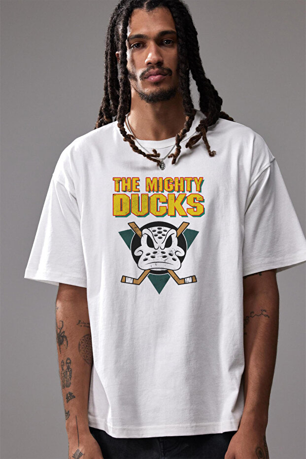 تي شيرت متميز مطبوع عليه The Mighty Ducks مقاس كبير للجنسين