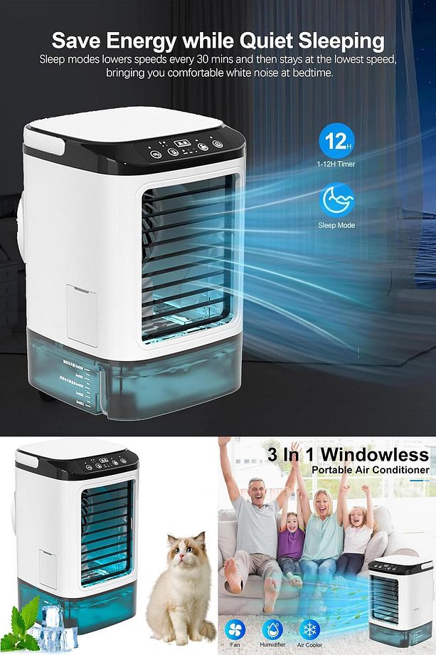 🌿 900 ml Su Haznesi ile Sessiz ve Güçlü Soğutma – Ofis, Yatak Odası Salon İçin İdeal Masaüstü Klima - 5