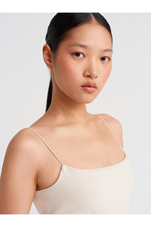 91495 Askılı Midi Elbise-Açık Bej - 4