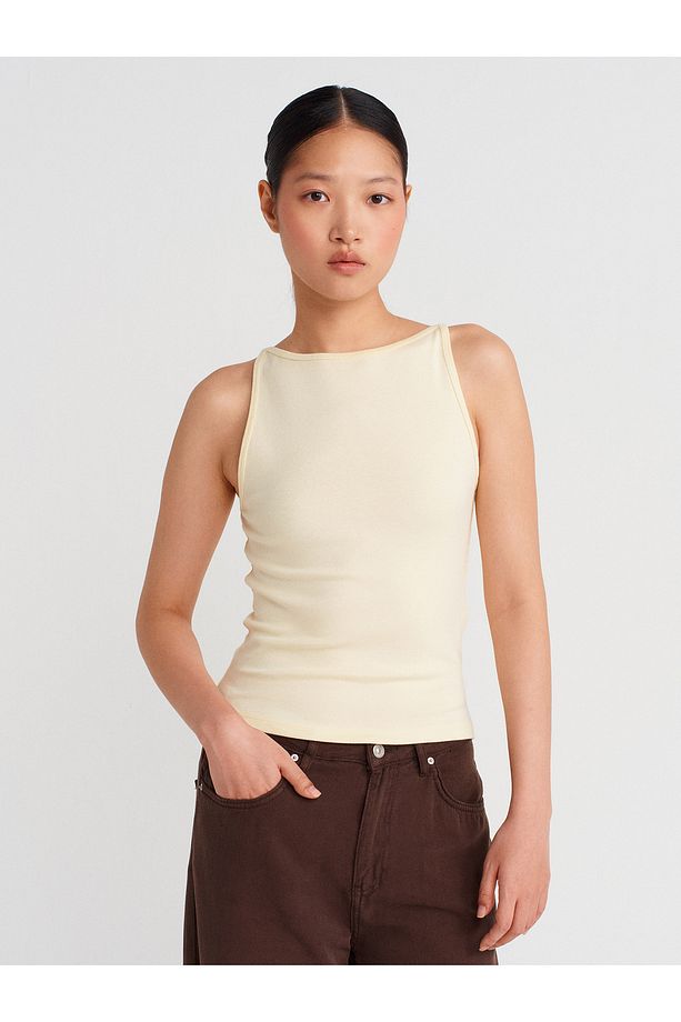 21048 Halter Yaka Top-Açık Sarı - 1