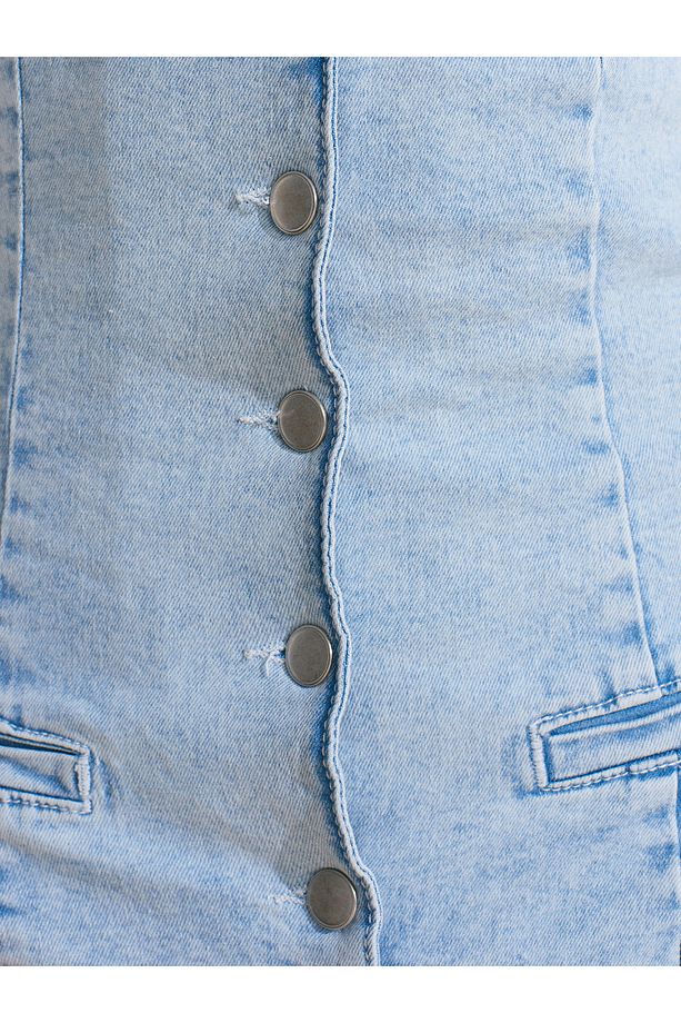 72023 Önü Fletolu Kısa Denim Tulum-Mavi - 4
