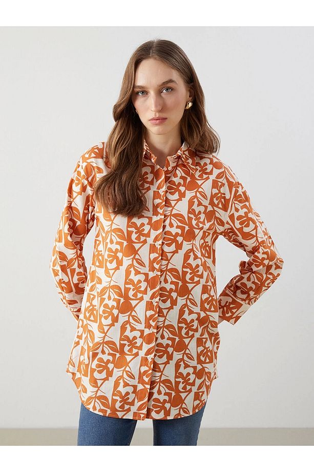 LCW Modest Turuncu Desenli Oversize Kadın Gömlek Tunik - 1