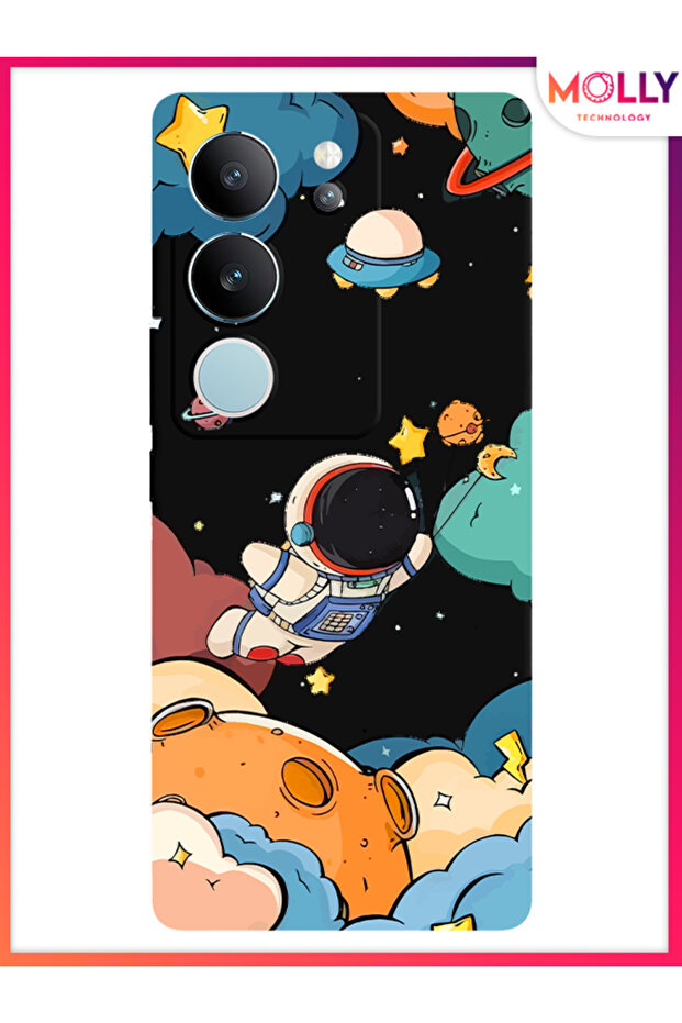 حافظة سيليكون بنمط Starfall Explorer باللون الأسود لهاتف Vivo V29 5G