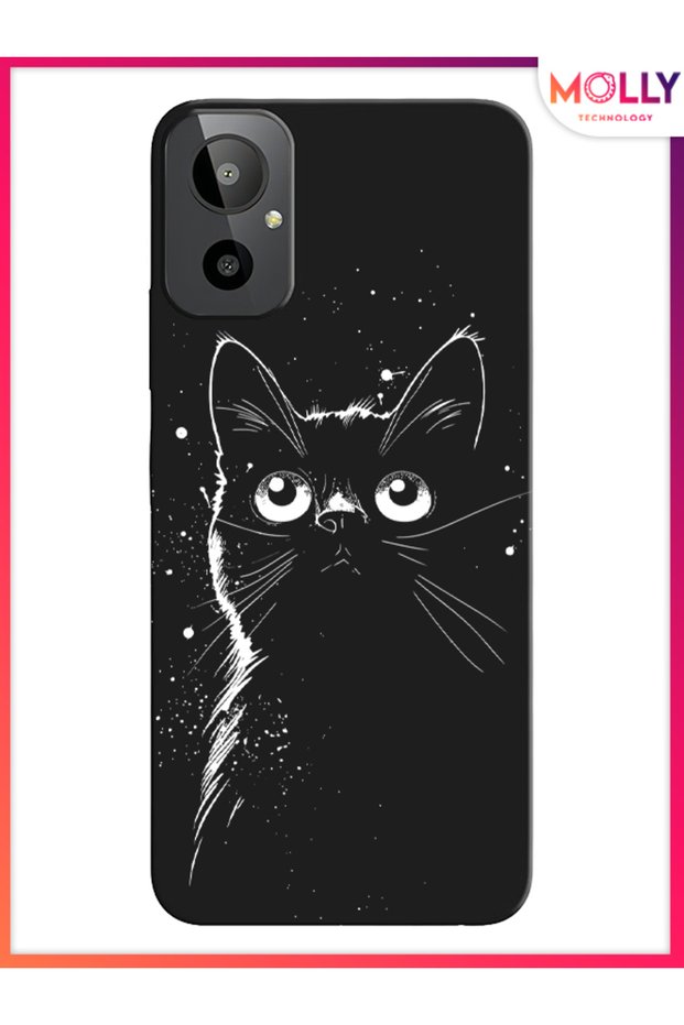 حافظة سيليكون بنمط Meow باللون الأسود لهاتف General Mobile GM 23 SE