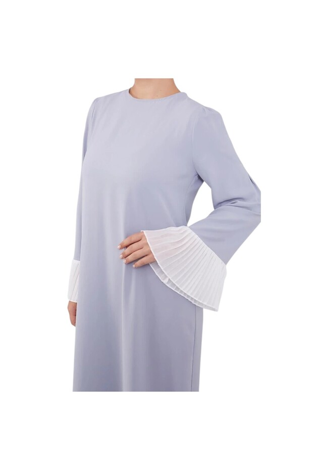 Kolları Şifon Pliseli Elbise - 4