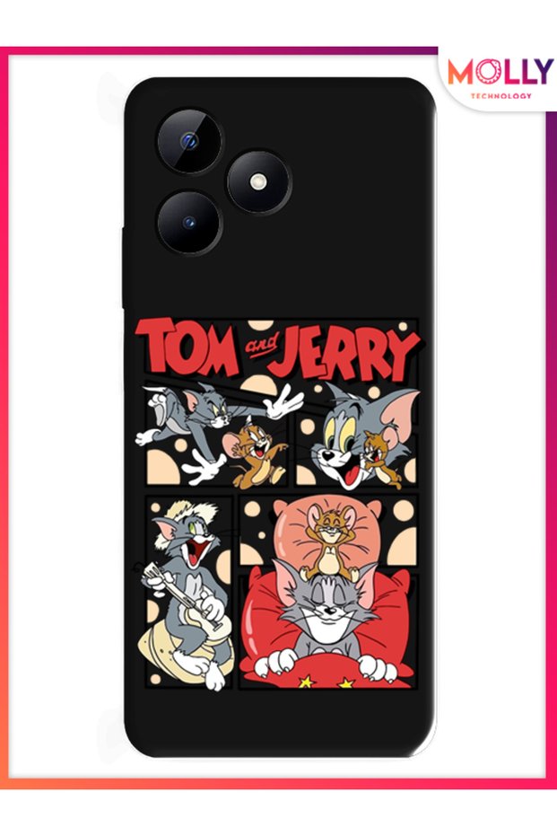 حافظة سيليكون منقوشة باللون الأسود من TomJerry Tales لهاتف Realme C53