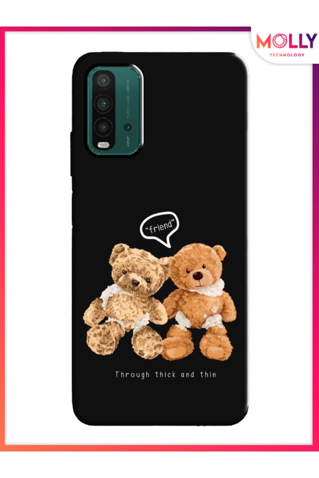 حافظة سيليكون منقوشة باللون الأسود من Fuzzy Friends لهاتف Xiaomi Redmi 9T