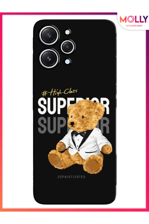 Black Dapper Teddy Pattern Silicone Case for Xiaomi Redmi 12