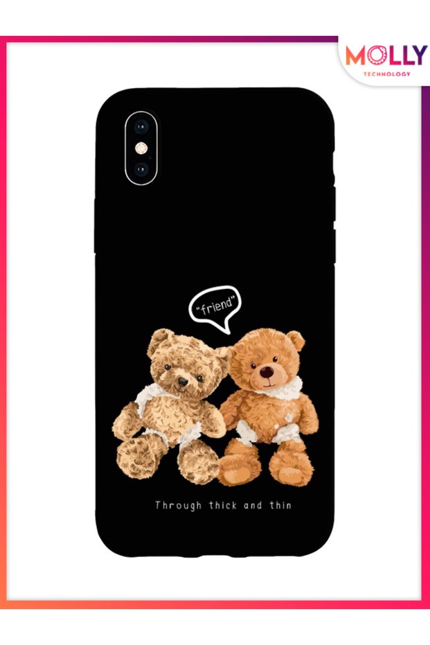 حافظة سيليكون منقوشة باللون الأسود من Fuzzy Friends لهاتف iPhone X
