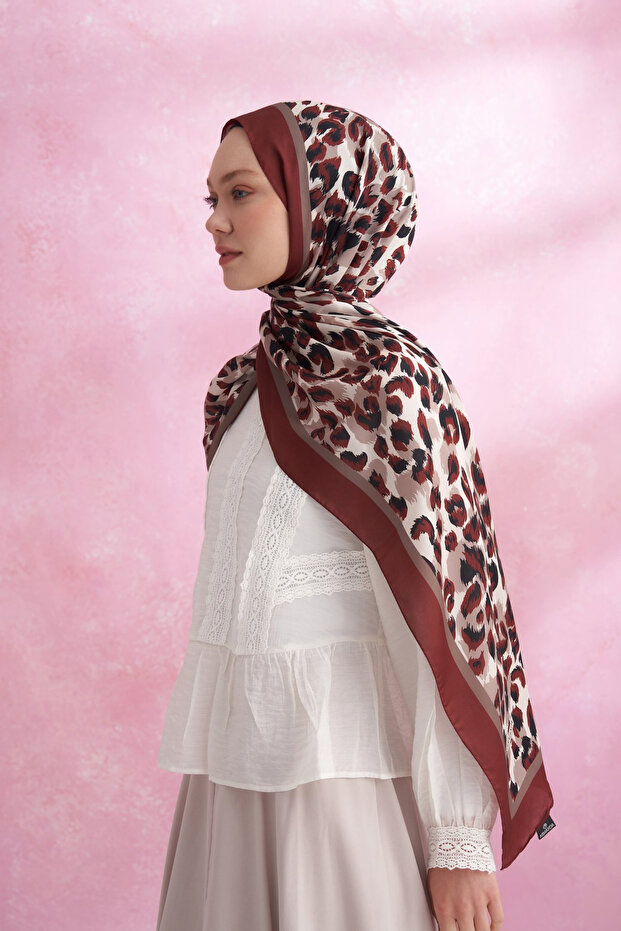 Multi Leopard Patterned Imported Voile Shawl - Claret Red