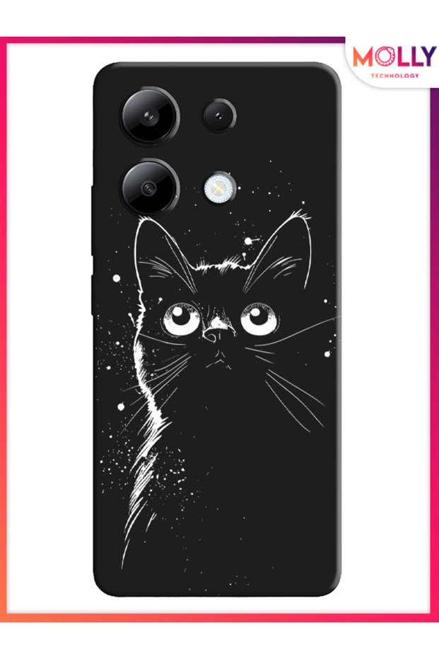حافظة سيليكون بنمط Meow باللون الأسود لهاتف Xiaomi Redmi Note 13 4G