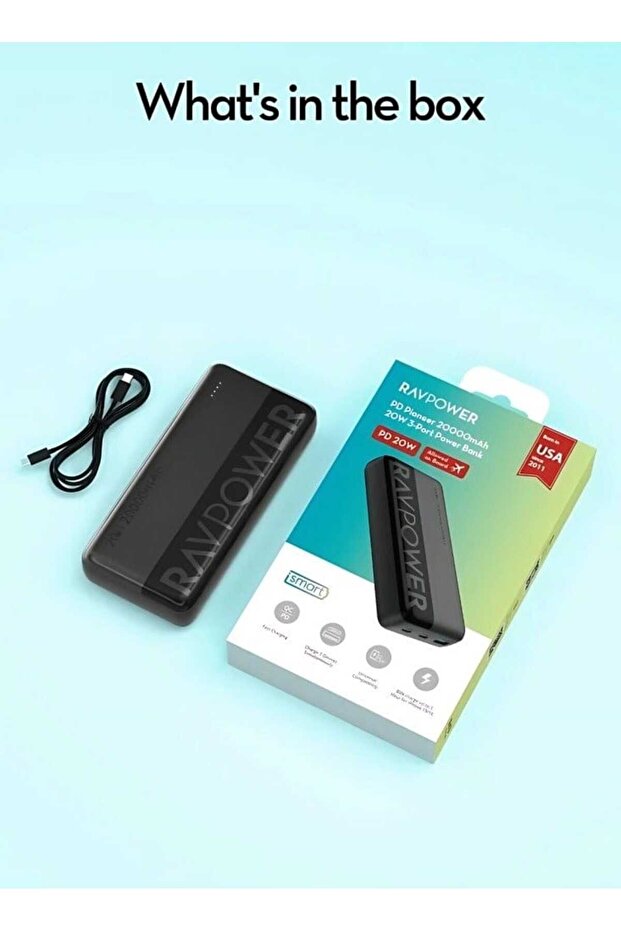 بنك طاقة 20000 مللي أمبير/ساعة 20 وات منفذان من النوع C ومنفذ USB-A وشاشة LED ذكية تصميم مضغوط أسود - 5