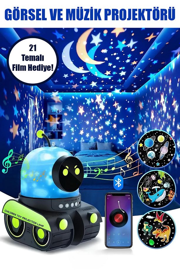 🧸EĞİTİCİ VE EĞLENCELİ ROBOT TEMALİ PROJEKTÖR GECE LAMBASI 21 FİLMLİ - 1