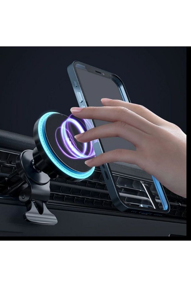 Şarjlı Araç Tutacağı 15W Hızlı Şarj Mıknatıs 360 Dönen Led Işıklı Şarj - 5