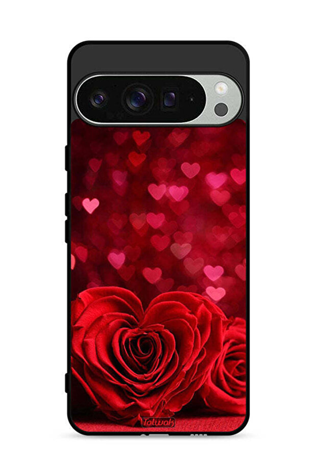 غطاء حماية لجهاز Google Pixel 9 Pro بتصميم زهور على شكل قلب وفن تجريدي
