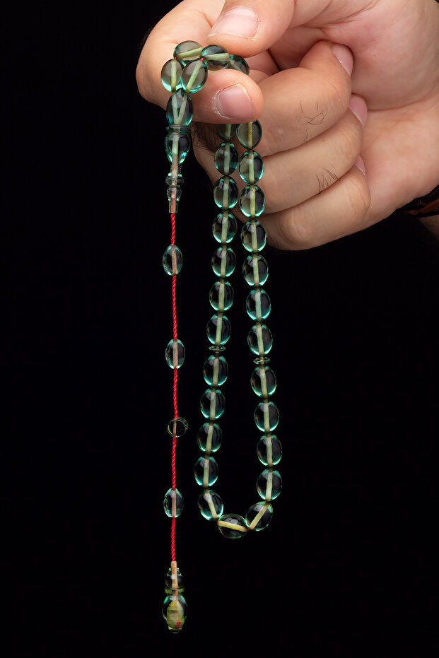 نظام Tassel Master Craftsmanship صلاة مسبحة من العنبر الأخضر المائي الشفاف
