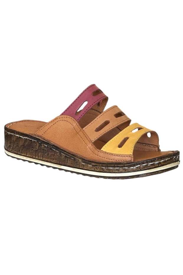 25Y Nbl05 Tan Women's Genuine Leather Daily Slippers