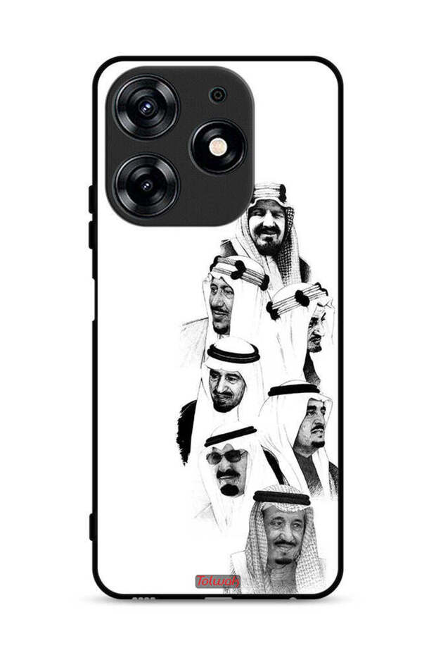 غطاء حماية لهاتف تكنو سبارك 10 برو 4G، رسم ملوك السعودية، أبيض وأسود
