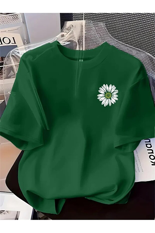 daisy patterned t-shirt - Comfortable round neck, short sleeves