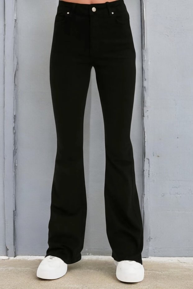 Angelou Women's Black Lycra High Waist Spanish Leg Jeans