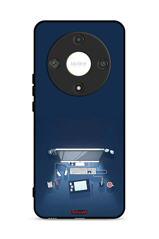 غطاء حماية لجهاز Honor X9b 5G بتصميم فني على مكتب الكمبيوتر