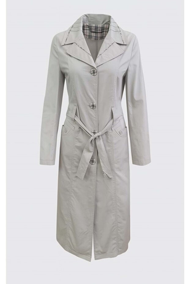 I01411 Women's Linen Button Front Trench Coat - Stone - St01411-Stone-42