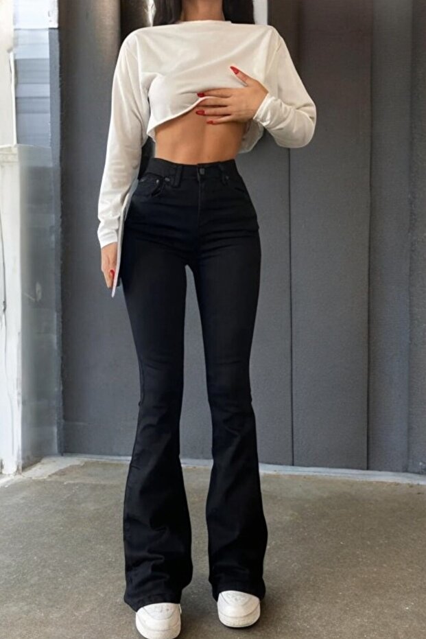 Phoebe Black Spanish Leg High Waist Lycra Women's Jeans