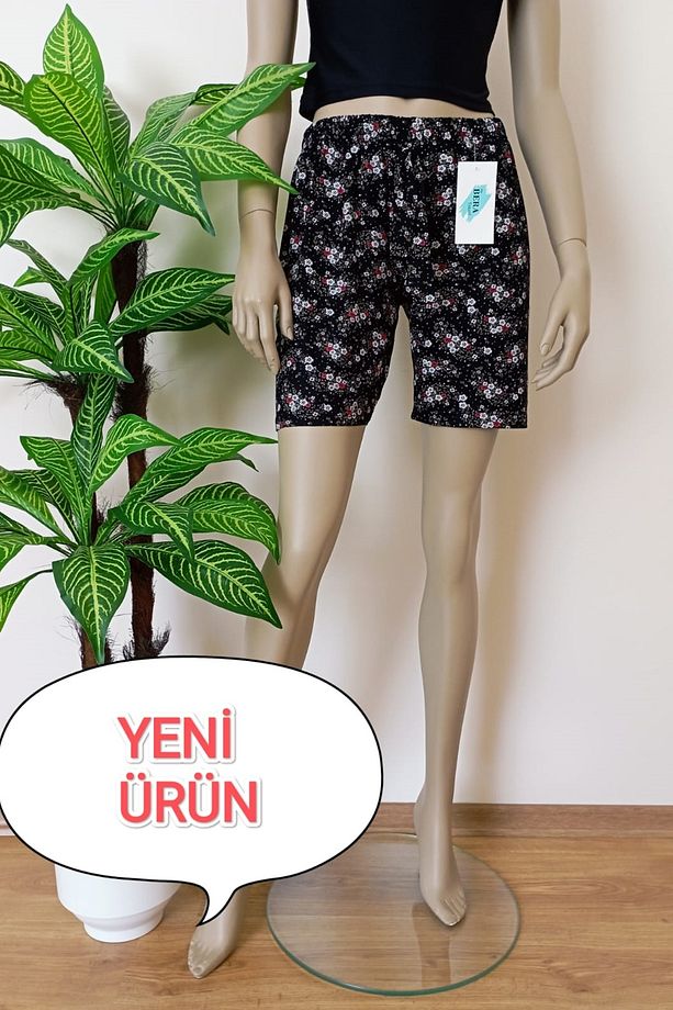 Kadın Çiçek Desenli Çıtır Baskılı Yumuşak Dokulu Esnek Şort - 1