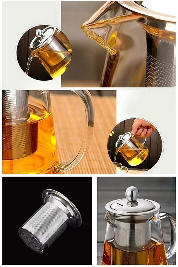 Borosilikat Cam Demlik 950 ML – Çelik Süzgeçli, Isıya Dayanıklı Bitki Çayı, Ocak Üstü Çaydanlık - 6