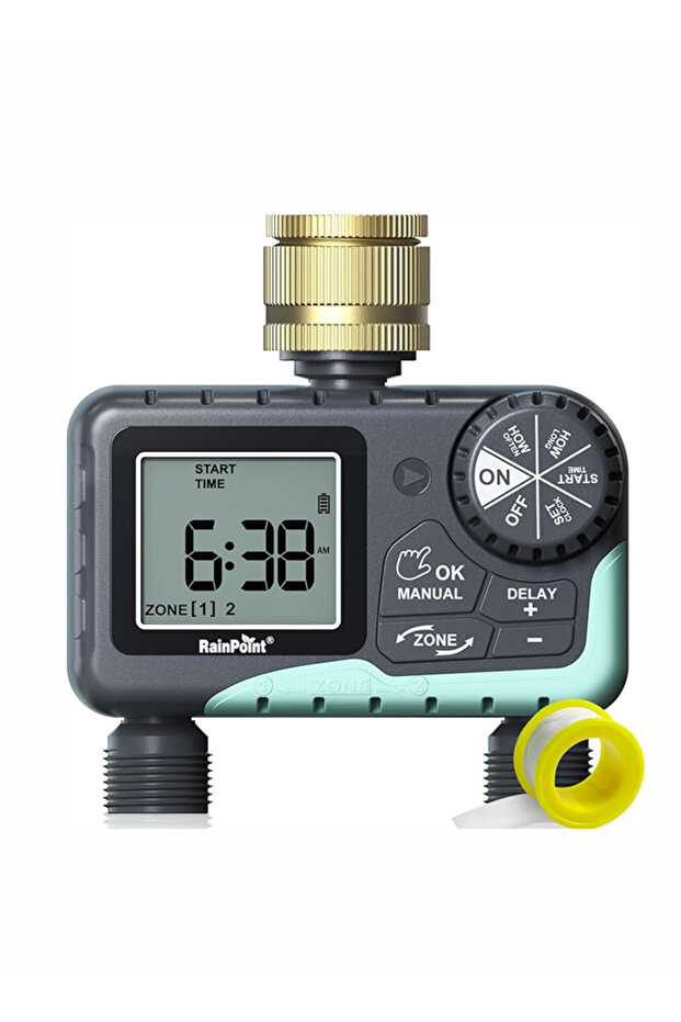 Watering Timer 2 Outlets, Automatic/Manual 2 Way Programmer, Quick Watering, - 1