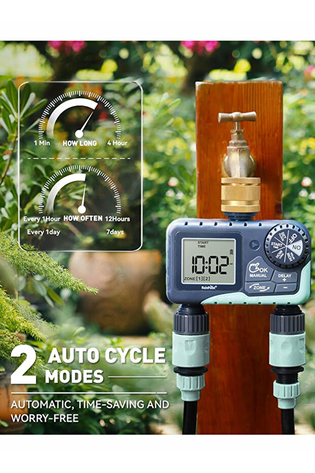 Watering Timer 2 Outlets, Automatic/Manual 2 Way Programmer, Quick Watering, - 2