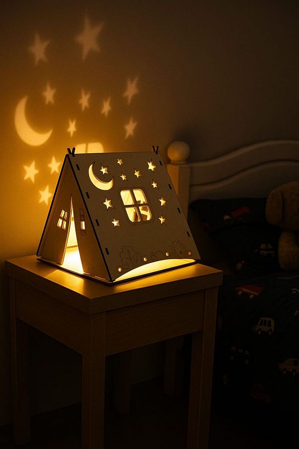 Ahşap Gece Lambası – Çadır Tasarım- Uzaktan Kumandalı - 1