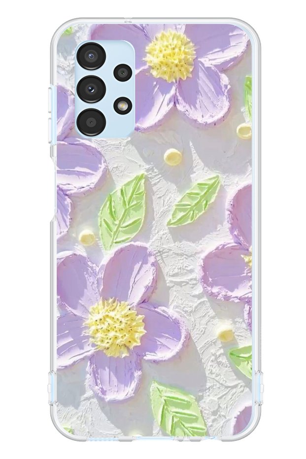 Samsung Galaxy A13 Compatible Purple Daisies Watercolor Transparent Silicone Case
