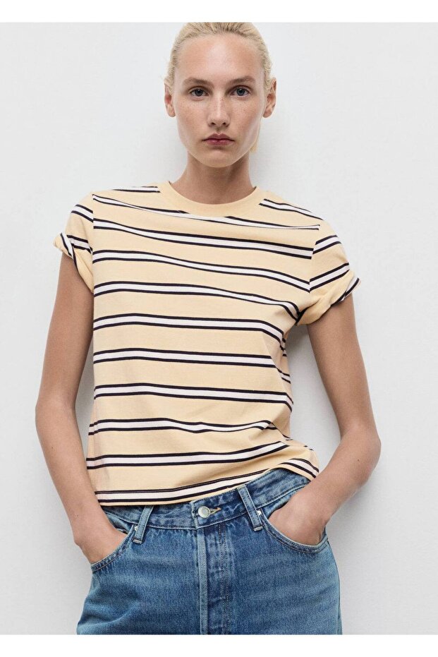Pamuklu çizgili tişört - 1