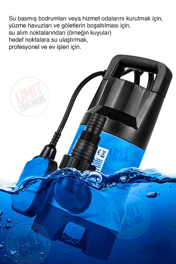 Şamandıralı Kirli- Temiz Dalgıç Pompası Yüzme Havuzu Gölet Sel Su Aktarma Su Boşaltma Pompası 1"550W - 3