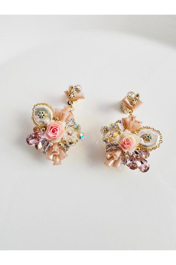 Evening Dress Crystal Flower Powder Earrings 4 cm