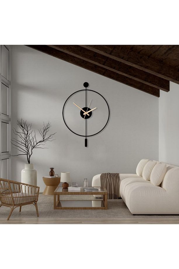 Minimalist Siyah Ahşap Duvar Saati – 49X38CM Sessiz Quartz Mekanizma - 1