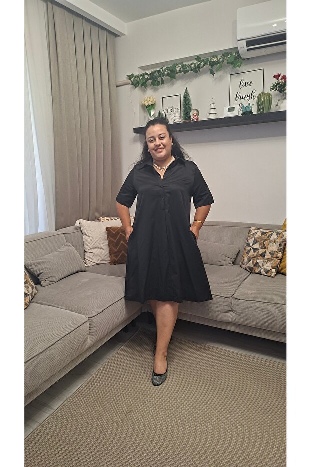 Siyah Gömlek Elbise - 3