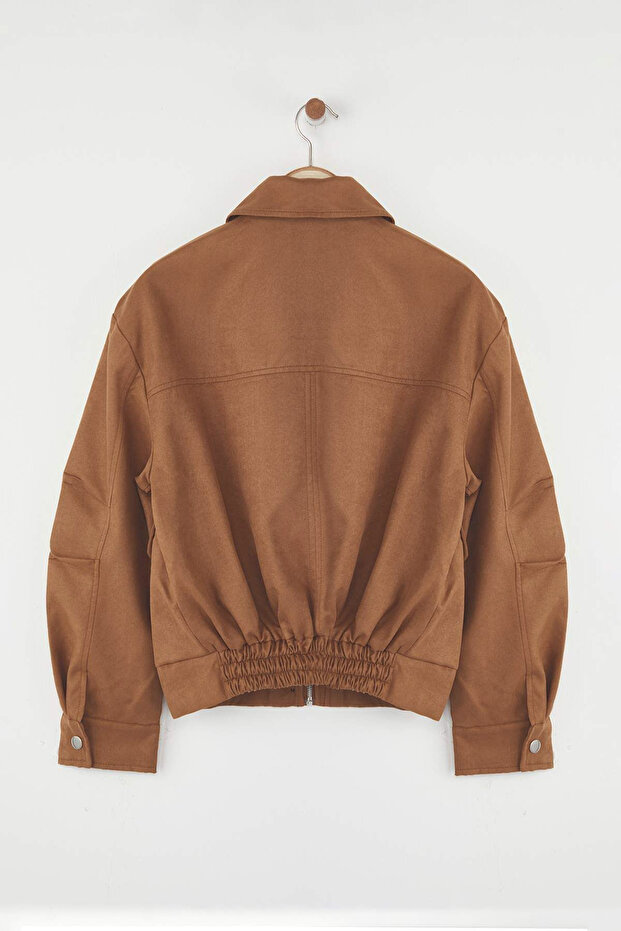 Kahverengi Oversize Kalıp Süet Bomber İnce Ceket Mont TWOAW26MO00126 - 7