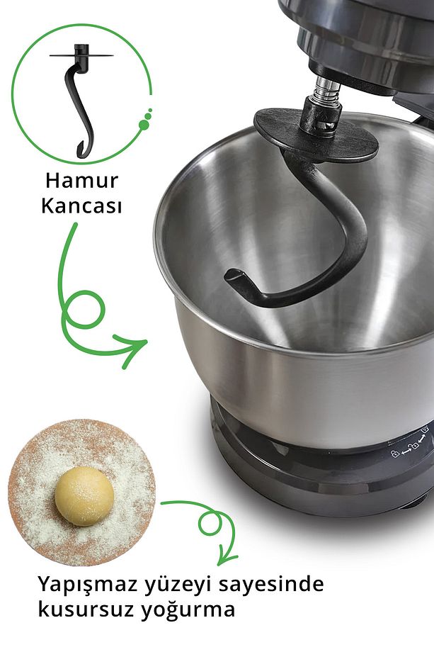 Kmx-3638 Hamur Yoğurma & Stand Mikser 5,3 Lt 1300w 8 Hız Kademeli Mutfak Şefi Siyah - 4