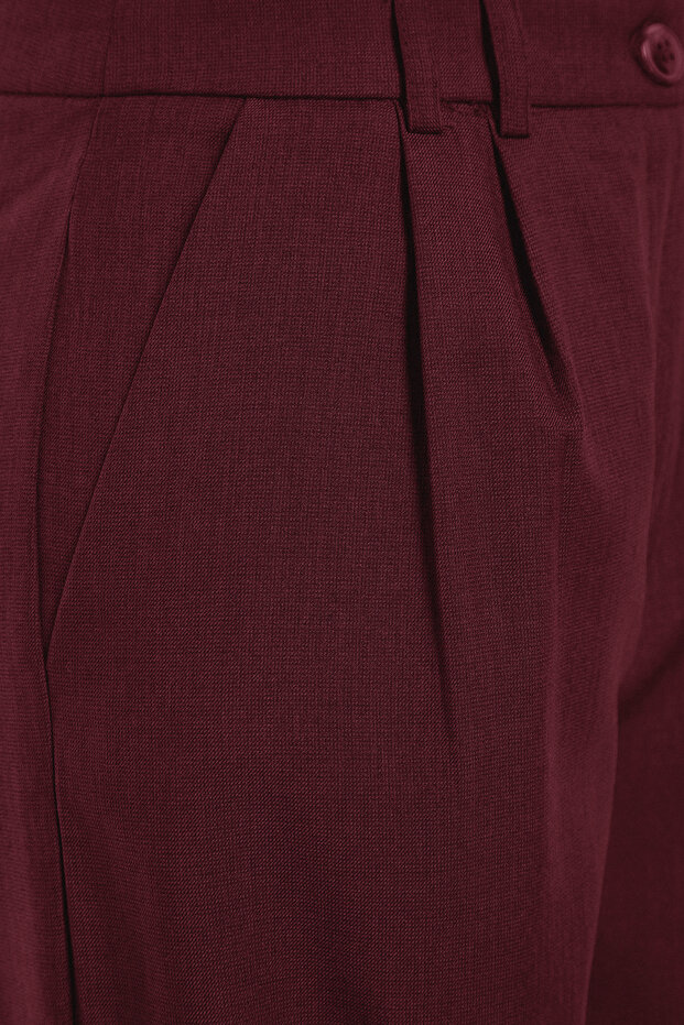 Bordo Wide Leg/Geniş Paça Pilili Pantolon TWOAW22PL0475 - 11
