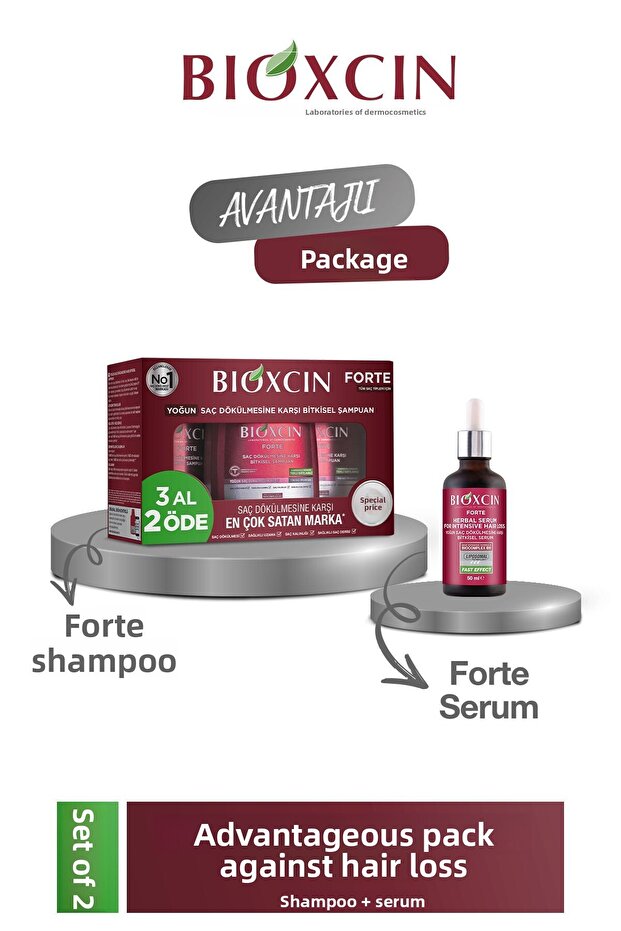 Forte Shampoo and Serum Set - 3 Pieces 300 ml Shampoo + 50 ml Serum - 1