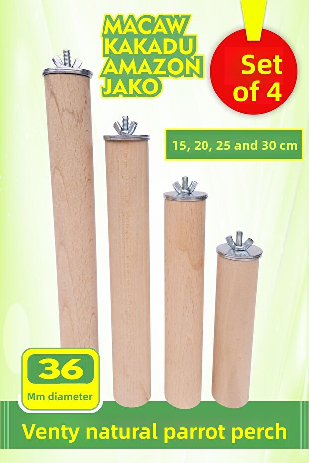 Venty Natural Parrot Perch 36 mm Pack of 4 / Macaw, Cockatoo, Jako, Amazon Etc