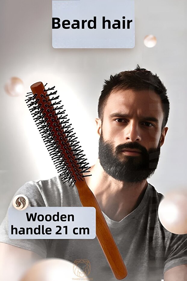 Beard Brush Hair Brush and Blow Dry Brush Wooden Handle 721203