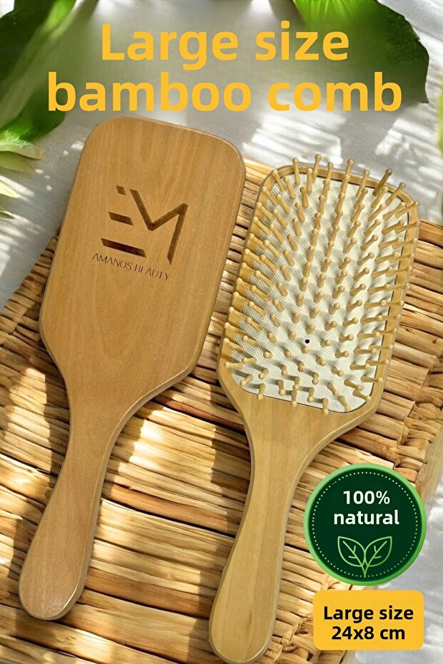 Large Bamboo Tip Beech Comb Natural Material Fast Hair Extension Effective Reduces Breakage Gentle Massage