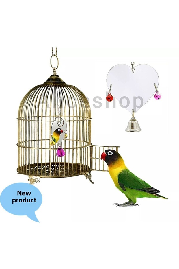Double-Sided Decorative Heart-Shaped Mirror for Lovebirds, Canaries, Paradise Parrots and Small Cage Birds
